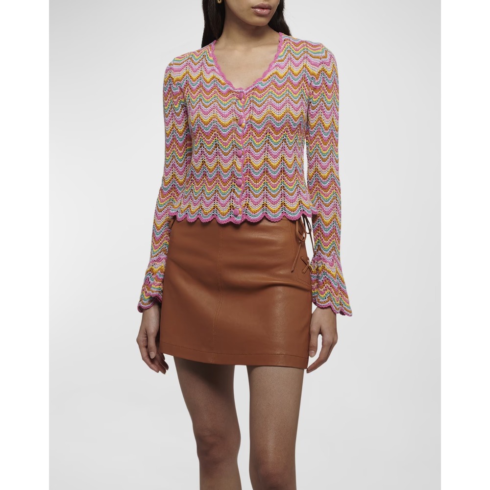 Derek Lam 10 Crosby Arya Scalloped Crochet Pink Cardigan Size Large